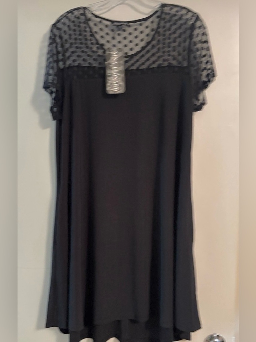 ✔️ Black Polka-Dot Mesh Yoke Midi Dress ☑️